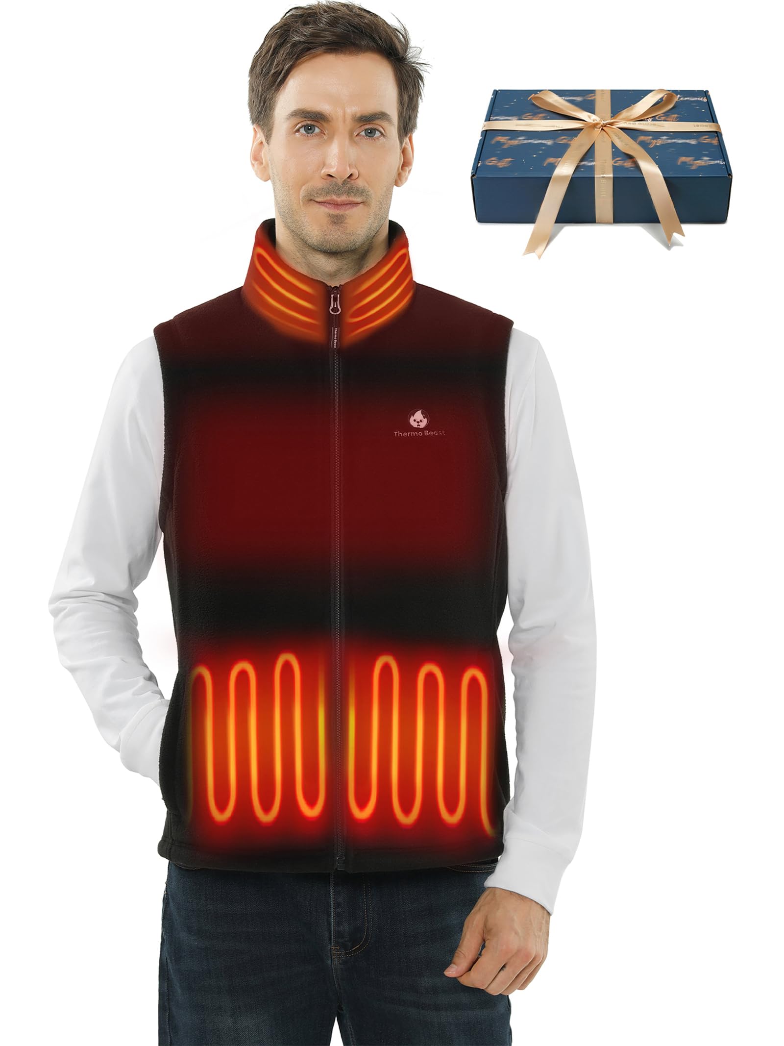 Thermo Beast Heated Vest for Men with Battery Pack Included, Fleece Material, 4-Zone Electric Heating, Great for Winter, Golf