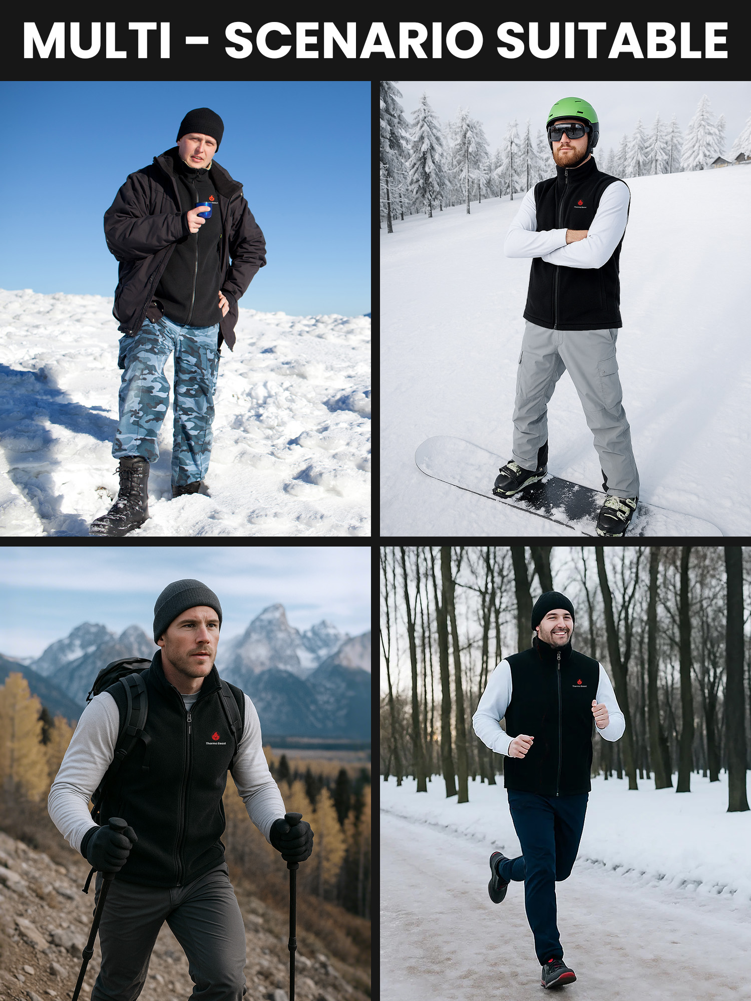 Thermo Beast Heated Vest for Men with Battery Pack Included, Fleece Material, 4-Zone Electric Heating, Great for Winter, Golf
