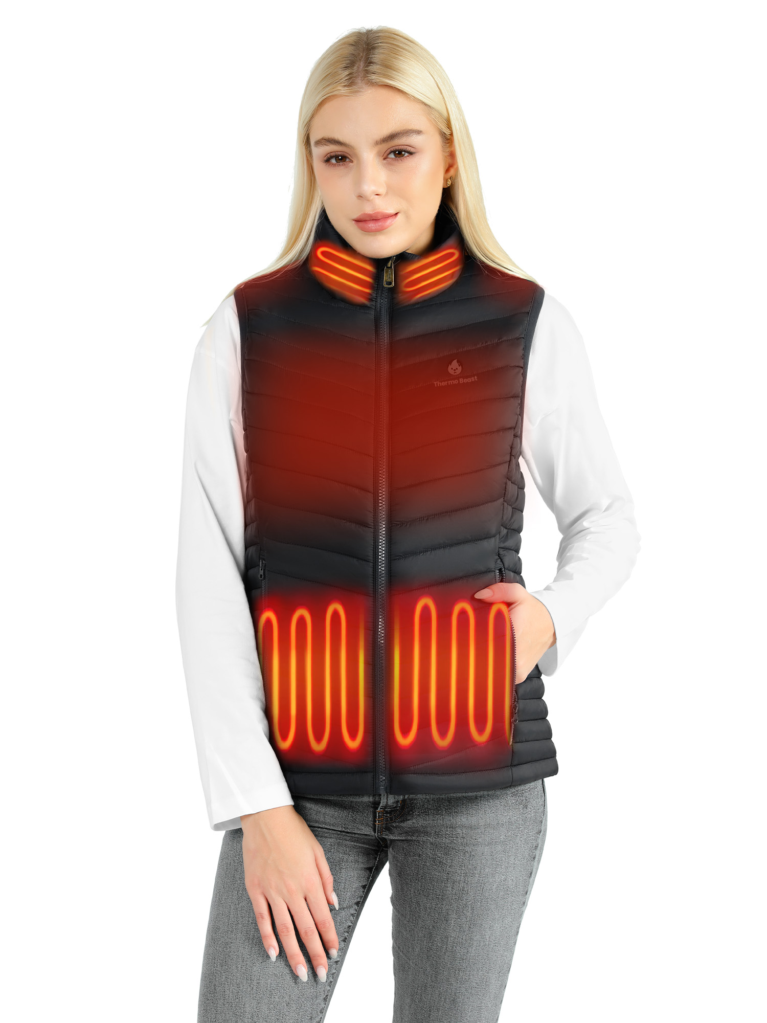 Heated Vest Women, 7.4V Lightweight Electric Warm Jacket, 4-Zone Heating, for Work and Skiing(No Battery)