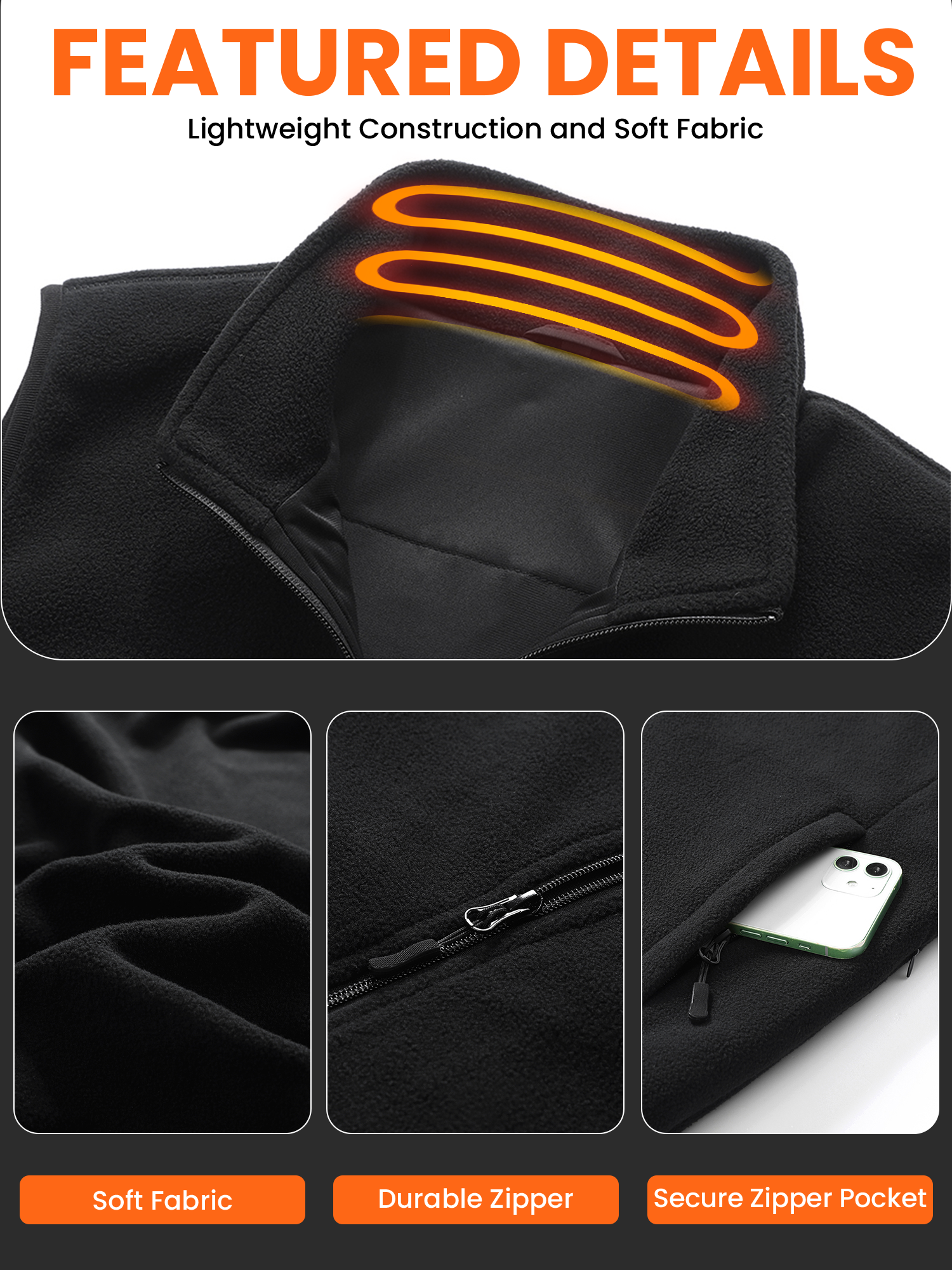 Heated Vest for Men, Fleece Lightweight Electric Jacket, 4-Zone Heating, for Golf and Skiing(No Battery)